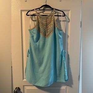 Lily Pulitzer romper dress bright light blue with gold accent design size 12